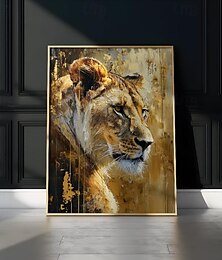 preiswerte -handgemaltes abstraktes Ölgemälde zeitlicher Impressionismus Löwin Gold Weiß moderne Wandkunst Dekor moderne Bauernhaus Wanddekoration Kunst an der Wand