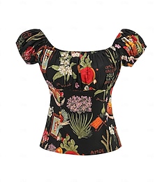 זול -רטרו\וינטאג' שנות ה-50 חולצה בגדי ריקוד נשים סירה מתחת לכתפיים פרח נשף מסכות יום יומי\קז'ואל עליון
