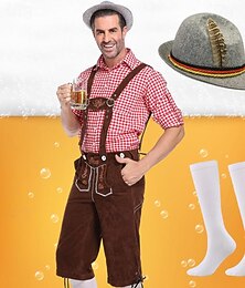 זול -פסטיבל אוקטובר לדרהוזן חולצה כובע אלפיני בוואריה בוואריה German מינכן כרי דשא בגדי ריקוד גברים בד בסגנון מסורתי חולצה מכנסיים קצרים כובע