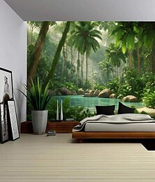 זול -טבע יער טרופי תלוי שטיח קיר אמנות שטיח קיר גדול ציור קיר תפאורה צילום רקע שמיכה וילון בית חדר שינה קישוט סלון