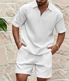 economico -Per uomo Maglia Henley a nido d'ape Completi T-shirt Tuta Maglia da tennis Maniche Corte Colletto Polo Estate Tinta unica Disegno Ginnastica Casual Cerniera 2 Pezzi Vacanza Abbigliamento quotidiano