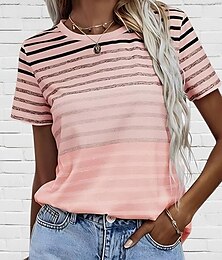 economico -Per donna maglietta A strisce Informale Manica corta Girocollo Top regolari Giornaliero Stampa Rosa Blu Viola Estate