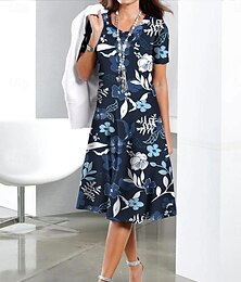 economico -Per donna Vestito longuette Abito a T shirt Vestito a trapezio Abito linea A Abito estivo Moda Giornaliero Morbido Floreale Manica corta Girocollo Blu Estate