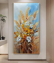 お買い得  -ミンチュラ 手作り 小麦の穂と花 キャンバスに描かれた油絵 壁アート 装飾 モダン 抽象画 家の装飾用 ロール フレームなし 未伸張 絵画