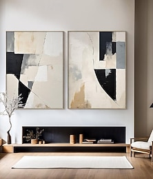billiga -handgjord beige vit svart minimal art beige vit wabi-sabi väggkonststor beige abstrakt väggkonstsvart texturerad konst oljemålning
