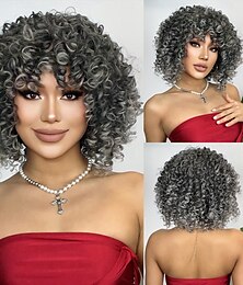 abordables -Pelucas sintéticas Uniformes Disfraces carrera Princesa Profundo rizado Afro rizado Parte media Corte a capas Hecho a Máquina Peluca 10 pulgadas Gris Pelo sintético Mujer Cosplay Fiesta Moda Gris