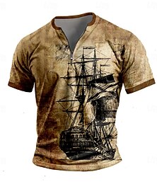 halpa -Miesten Laiva Merellinen T-paita Lyhythihainen T-paita 3D-tulostus Paita Retro / vintage Vapaa-aika Päivittäin Ruskea Kevät kesä Vaatetus S M L XL XXL 3XL