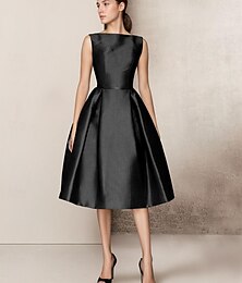 economico -Abiti da matrimonio per ospiti A-Line abito elegante ritorno a casa lunghezza tè estiva senza maniche scollatura a V tasca in raso con fiocchi