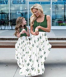 voordelige -Mama en ik Jurken Grafisch Huis Groen Mouwloos Mama En Ik Outfits Dagelijks Bijpassende outfits