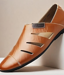economico -mocassini ritagliati in pelle marrone da uomo - scarpe casual slip-on traspiranti per l'estate