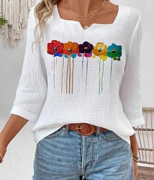 economico -Per donna Camicie ispirate al lino Blusa Floreale Elegante Manica 3/4 Collo a V Top Regolari Quotidiano Uscire Stampato Bianco Estate