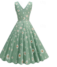 זול -רטרו\וינטאג' שנות ה-50 שמלת חופשה שמלות שמלת נדנדה שמלת התלקחות צָהֳרַיִים בגדי ריקוד נשים פרחוני פירות נשף מסכות יום יומי\קז'ואל שמלה