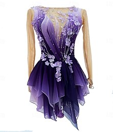 abordables -Vestido de patinaje artístico Mujer Chica Patinaje Sobre Hielo Vestidos Morado Dedo Pulgar Teñido Halo Alta elasticidad Profesional Competición Ropa de Patinaje Mantiene abrigado Cristal / Strass