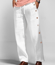 economico -40% Lino Per uomo Pantaloni di lino Pantaloni Pantaloni estivi A cordoncino Vita elastica Pulsante laterale Liscio Traspirante Comodo Ufficio / Business Giornaliero Da mare Classico Informale Nero