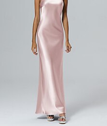 economico -Abiti da Sposa Abito da Ospite Elegante Abito da Ospite Matrimonio Semi Formale Lungo fino al Pavimento Senza maniche Collo Halter in Seta Imitazione con Fessura