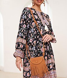 halpa -Naisten Crossbody laukku Olkalaukku kauhan laukut Hobo-laukku PU-nahka Päivittäin Pyhäpäivä Hiekkaranta Tupsuilla Kevyt Yhtenäinen väri Musta Ruskea