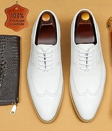 economico -scarpe oxford brogue bianche da uomo in pelle di vacchetta premium - eleganti scarpe eleganti stringate per occasioni formali