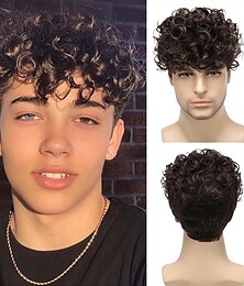 economico -parrucche ricci da uomo parrucca corta marrone dack, parrucca sintetica resistente al calore per cosplay, festa quotidiana per uomo di Halloween