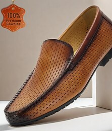 abordables -Mocasines de conducción transpirables de cuero genuino para hombre: zapatos sin cordones de piel de vaca de primera calidad para uso informal y de oficina