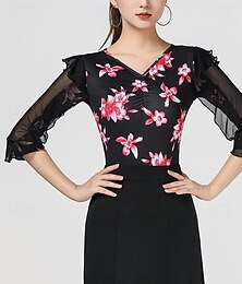 billiga -Latinamerikansk dans Topp Tryck Tvinning Tyll Dam Prestanda Träning Halvlång ärm Hög Polyester
