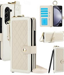 economico -telefono Custodia Per Samsung Galaxy Piegatura a Z 7 Z Fold 6 Z Fold 5 Z Fold 4 Z Fold 3 Copertura Posteriore con Supporto Magnetico con Cordino Retrò TPU Pelle PU