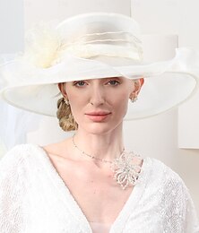 economico -cappelli cappello a secchiello in organza cappello da sole matrimonio tea party matrimonio elegante con copricapo laterale in pizzo