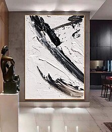 お買い得  -白黒抽象芸術油絵手描きの白黒絵画黒のテクスチャ絵画壁画白黒絵画壁画手作りの白黒3Dテクスチャ油絵