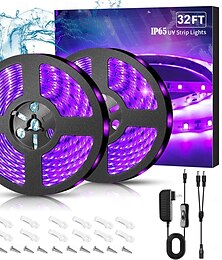 abordables -Bande lumineuse UV noire étanche, kit de luminaire noir LED violet IP65 600 bandes lumineuses LED avec alimentation 12 V pour extérieur et intérieur Halloween néons lumineux armoires de fête affiches