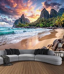 זול -נוף חוף שקיעה תלוי שטיח קיר אמנות שטיח קיר גדול תפאורה צילום רקע שמיכה וילון בית חדר שינה קישוט סלון
