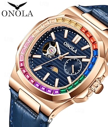 preiswerte -Onola Herren mechanische Uhr Fashion Business Armbanduhr Automatik Automatikaufzug Mondphase leuchtend wasserdicht Lederuhr