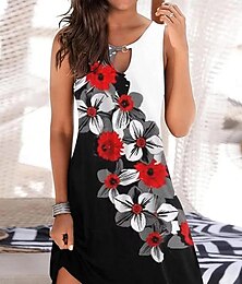 economico -Abito Mini Donna Vestito Petite T Shirt Abito Tee Vestito Shift Abito A Line Festa Elegante Casual Vacanza Quotidiano Holiday Fit Largo Floreale Senza Maniche Collo a Giro Giallo Vino Estate Primavera