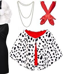 halpa -Retro / vintage Polvipituinen Cosplay-Asut Asut Cosplay-Peruukit Cruella De Vil Pistekuvio Naamiaispuku Halloween Karnevaali Naamiaiset Juhla / cocktail Hieno juhla Aikuisten Kaikki vuodenajat