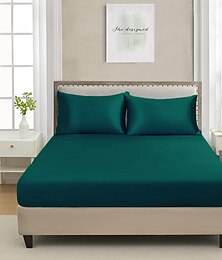 economico -Set lenzuolo con angoli in raso 3 pezzi set lenzuolo con angoli e federa in tinta unita senza imbottitura 1 lenzuolo con angoli 2 federe fodera protettiva per materasso comoda e liscia