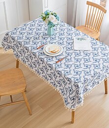 abordables -Nappe à franges 100% coton avec pompon plante florale