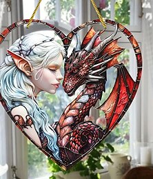 abordables -signe acrylique en forme de coeur de fille de dragon - attrape-soleil  & vitrail d'ombre suspendu cadeau parfait pour maman  & amis art mural coloré pour la décoration de la maison du porche du jardin