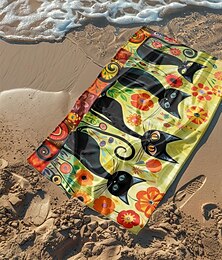 levne -plážová osuška černá kočka 100% mikrovlákno velká plážová osuška, 35"x70", velká koupací osuška pro dospívající dospělé, rychleschnoucí, savá, měkká, všestranná na cesty, do koupele i do bazénu