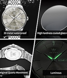 お買い得  -新しい Olevs ブランド ビジネス メンズ 腕時計 ファッション トレンド カレンダー 週表示 シンプル レジャー クォーツ ウォッチ スチール ベルト 防水 スポーツ メンズ 腕時計