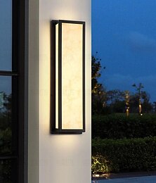 abordables -Aplique de pared exterior LED blanco cálido 42/63 cm 20 W IP65 apliques modernos iluminación de pared lámpara de patio luces rectangulares negras lámpara de pared de mármol para patio, porche, garaje