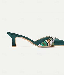 cheap -Women's Heels Wedding Shoes Mules Print Shoes Suede Shoes Outdoor Slippers Party Vacation Geometric Color Block Rhinestone Stiletto Square Toe Elegant Satin Loafer Green