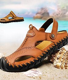 economico -Per uomo Sandali Scarpe fatte a mano Footing Informale Collegiale Stile da spiaggia Esterno Giornaliero PU Traspirante Comodo Antiscivolo Senza chiusura Marrone chiaro Marrone scuro Nero Estate
