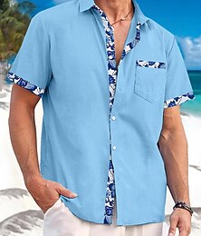 economico -Per uomo camicia di lino Camicia estiva Abbigliamento mare Maglietta informale Camicia con bottoni Liscio Da mare Curise Nero Bianco Rosa Blu Manica corta Bavero Primavera estate Abbigliamento Tasca