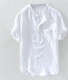 economico -Per uomo Camicia Camicia con colletto cinese Camicia con colletto alla coreana Camicia popover Camicia casual Semplice Vacanza Streetwear Bianco Giallo Azzurro cielo Verde Manica Corta Colletto alla