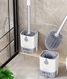 billiga -1 set toalettborste med hållare set väggmonterad långt handtag toalettrengöringsborste med hållare flexibel toalettskål rengöringsborste inga döda hörn badrumsrengöringsborste hotellstädmaterial