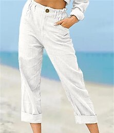 رخيصةأون -نسائي تشينوز سراويل جيب قطع عالية خصر عالي طويل أبيض الصيف