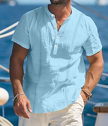 economico -Per uomo Camicia camicia di lino Camicia Guayabera Camicia con colletto a fascia Camicia popover Camicia estiva Liscio Da mare Curise Bianco Blu reale Cachi Azzurro Manica corta Colletto Estate