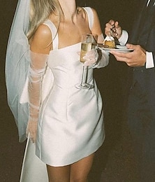 economico -Abiti bianchi da sposa per ricevimento in spiaggia abiti da sposa tubino con spalline sottili abiti da sposa corti  mini in satin con cintura  nastri