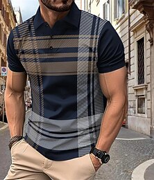 Недорогие -Муж. Рубашка для гольфа поло для гольфа Офис Повседневные Лацкан С короткими рукавами Классический Современное В клетку кнопка Весна лето Стандартный Черный Белый Красный Морской синий