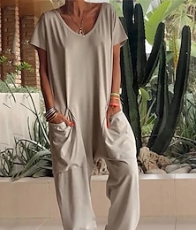 economico -Per donna Normale Tuta Streetwear Tinta unica Manica corta A V Tasche Strada Giornaliero Standard Bianco Giallo Fucsia Estate
