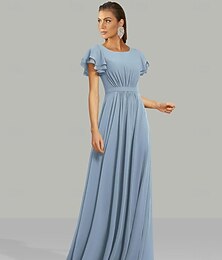 preiswerte -A-Linien Hochzeitsgastkleider Elegantes Kleid Formell Black Tie Bodenlänge Kurzarm Juwel-Ausschnitt Chiffon mit Falten 2025