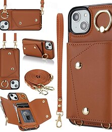 billige -Telefondeksel iPhone 16 iPhone 15 Pro Max iPhone 14 13 12 11 Pro Max Plus Mini SE Lommebokdeksel Glidelås med Snor med Håndleddsreim Retro TPU PU Skinn